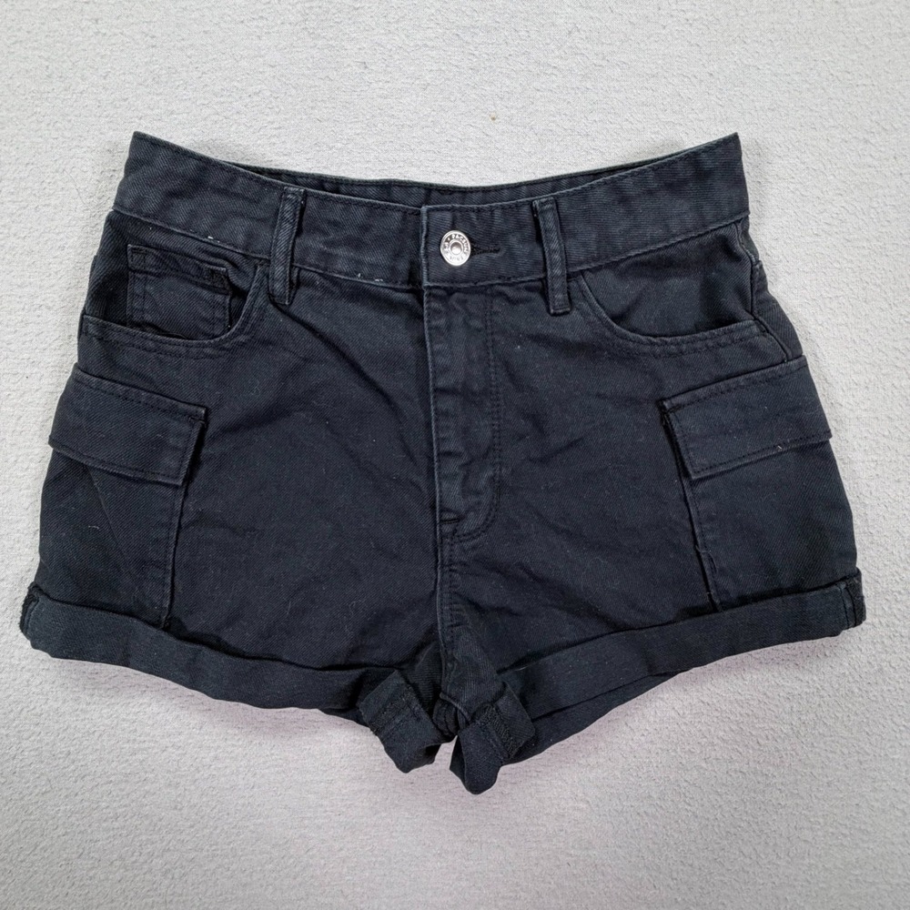 PacSun Womens Cargo Shorts Ultra High Rise Black Denim Utility Pockets 24
